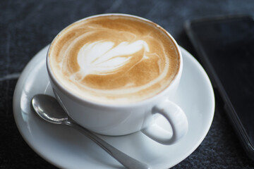 Coffee cup on wood table 