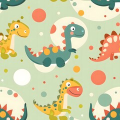Fototapeta premium Cute cartoon pattern with dinosaur characters