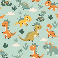 Cute cartoon pattern with dinosaur characters