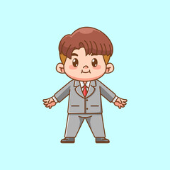 Cute cheerful businessman suit office workers kawaii chibi character mascot illustration outline style design