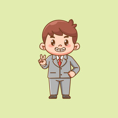 Cute takes note businessman suit office workers kawaii chibi character mascot illustration outline style design