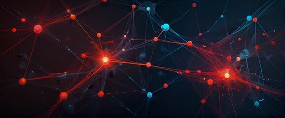 Dynamic red and blue virtual network: perfect for tech backgrounds