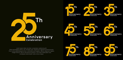 anniversary vector design set with yellow and white color for special moment celebration