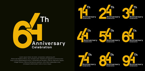 anniversary vector design set with yellow and white color for special moment celebration