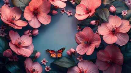 Flower floral butterfly background best quality hyper realistic wallpaper image banner template ,Generative ai, 