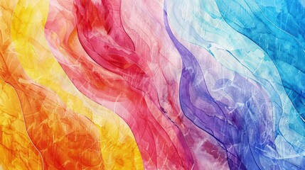 A panorama of a vivid watercolor paper texture, presenting an abstract pattern with different colors swirling and interacting in a dynamic composition.
