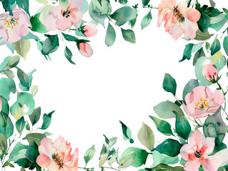 Flower frame minimalist border in watercolor style image