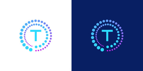 creative modern digital technology  letter T logo. with abstract circular dots. logo can be used for technology, digital, connection, data