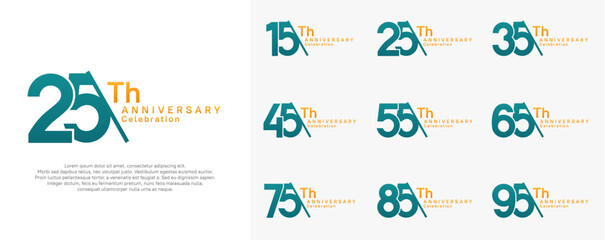 anniversary logotype vector set. green and orange color with slash for celebration day