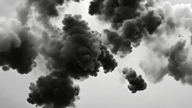 Black smoke rolls across the screen against a white background, footage, 4k footage, videos
