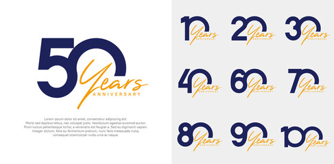 anniversary logotype vector design set with handwriting, blue and orange color can be use for special day