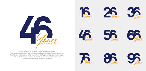 Fototapeta premium anniversary logotype vector design set with handwriting, blue and orange color can be use for special day