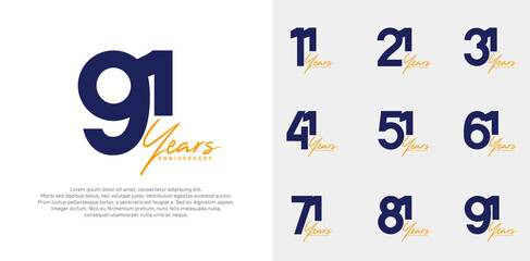 anniversary logotype vector design set with handwriting, blue and orange color can be use for special day
