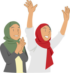 声援を送るヒジャブを着用した女性達のイラスト