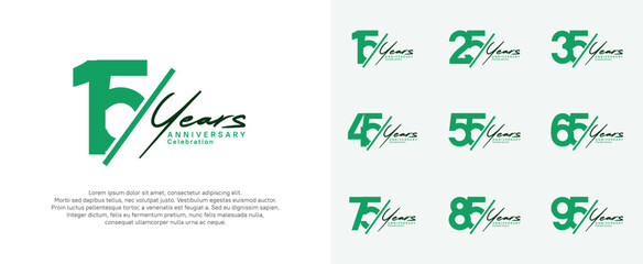 anniversary logotype vector design with slash and black handwriting green color for special day