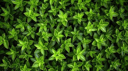 A realistic view of a bed of small, pointed green leaves, forming a dense, uniform texture with a striking, natural pattern. - obrazy, fototapety, plakaty