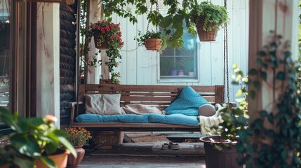 A quiet nap on a porch swing - obrazy, fototapety, plakaty