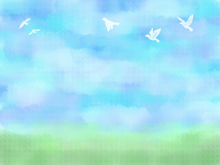 飛ぶ鳥がいる空の背景