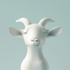 Obraz na płótnie Canvas A stylized white goat with a peaceful, content expression set against a soothing blue background.