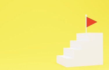 3D素材_シンプルな階段とフラッグ_黄色 - obrazy, fototapety, plakaty