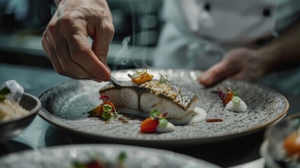 Sophisticated sea bass dish emerges under a chefs guided hand