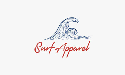 hand drawn Wave logo design template for surf club, surf shop, surf merch