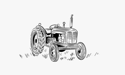 tractor hand drawing sketch engraving illustration style