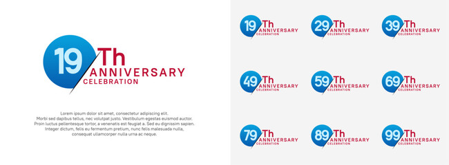 anniversary logo style vector sets. blue circle and blue number for celebration