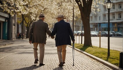 Happy senior couple on a walk
