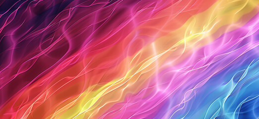 A colorful, abstract painting of flames with a rainbow in the background