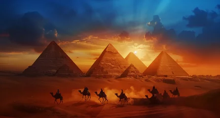 Selbstklebende Fototapeten Pyramids of giza magical background © TICAI