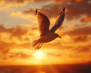 Fototapeta premium silhouette seagull on sunrise background 