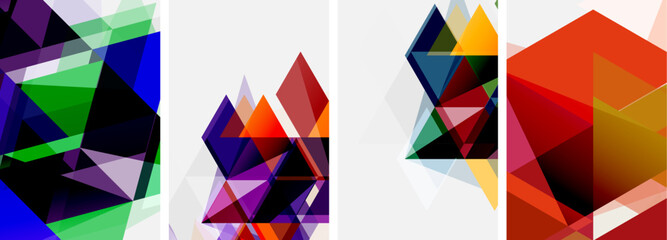 Colorful bright triangles with various colors and transparencies. Vector illustration For Wallpaper, Banner, Background, Card, Book Illustration, landing page