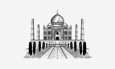 hand drawn Taj Mahal hand drawn vector. Palace India sketch