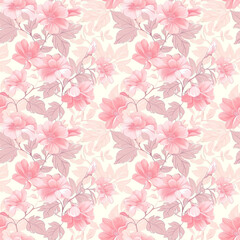 Floral pink color, form natural, seamless fabric pattern.