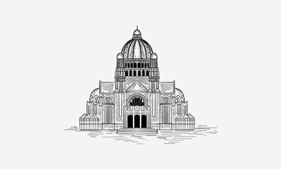 Hand drawn sketch of the Basilica of the Sacred Heart / Basilique du Sacre Coeur, Paris, France. Vector illustration