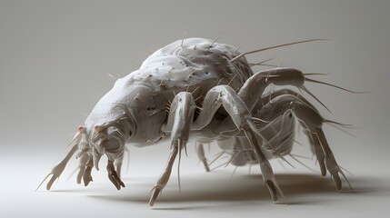 Detailed 3D Render of Dust Mite Anatomy Against Neutral Background for Scientific Examination and Educational Purposes