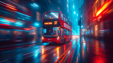 Double decker bus - motion blur effect - British - England - street - dramatic effect 