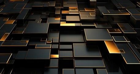 luxe black gold geometric depth - obrazy, fototapety, plakaty