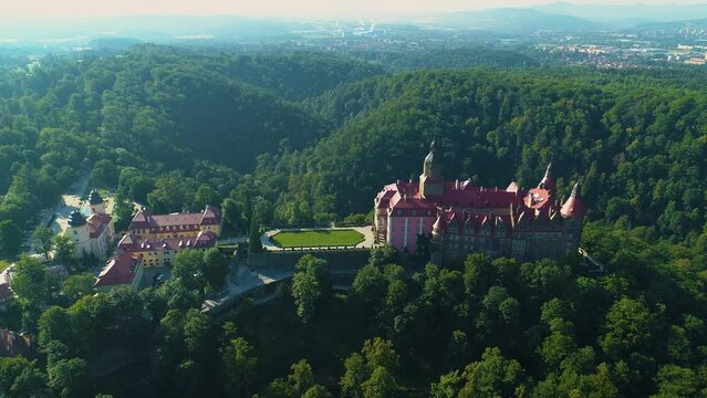 Prince Castle On The Cliff Walbrzych Zamek Ksiaz Aerial View Poland
