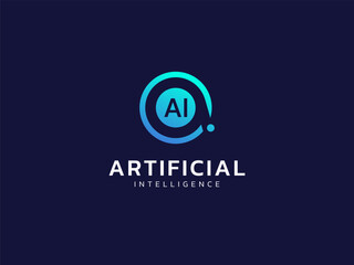 Artificial intelligence with letter AI and Circle Technology Analysis logo vector design concept. AI technology logotype symbol for advance technology, tech company, identity, robotic, innovation, ui.