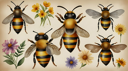 watercolor bee clipart for graphic resources .Generative AI - obrazy, fototapety, plakaty