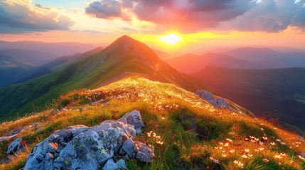  Mountains during sunset. Beautiful natural landscape in the summer time © Wanlop
