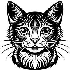 head of a cat silhouette vector illustration,head of a bull,black cat characters,Holiday t shirt,Hand drawn trendy Vector illustration,graceful cat car on black background