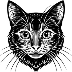 head of a cat silhouette vector illustration,head of a bull,black cat characters,Holiday t shirt,Hand drawn trendy Vector illustration,graceful cat car on black background