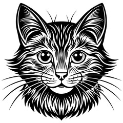 head of a cat silhouette vector illustration,head of a bull,black cat characters,Holiday t shirt,Hand drawn trendy Vector illustration,graceful cat car on black background