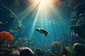 underwater world with fishes