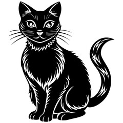 head of a cat silhouette vector illustration,Pet,black cat characters,Holiday t shirt,Hand drawn trendy Vector illustration,graceful cat on black background