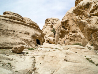 Natural beauty of the mountains at the Petra Historic Reserve near the city of Wadi Musa which...