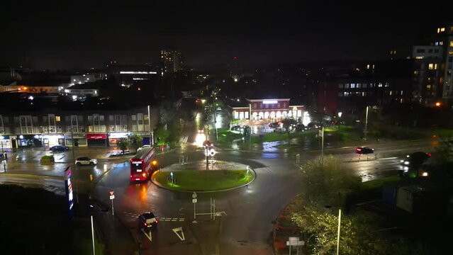Time Lapse Night Footage of Illuminated Borehamwood London Town of England United Kingdom. April 4th, 2024